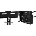 TV ceiling mount hardware close-ups showing heavy-duty fixings bolt detail and safety lock clamp on black background