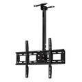Black TV ceiling mount angle view on white vertical pole ceiling plate and horizontal TV mounting plate spirit level