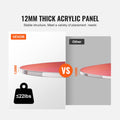 Vevor comparison infographic showing 12mm thick acrylic tabletop edge versus a 10mm competitor edge, with 22lb weight