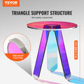Vevor acrylic side table infographic highlighting triangle support structure and slip-proof foot pads, with 480mm height