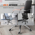 VEVOR caster wheels use it anywhere infographic showing installation on three different office chairs in office settings