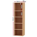 Walnut-finish narrow bookcase dimensions diagram: 33cm wide, 30cm deep, 120cm tall, shelf heights 28cm and 21cm