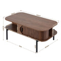Walnut coffee table dimensions diagram: 100x50x43.5cm overall, sliding cabinet 60cm, side shelf 24cm wide, leg height 22cm