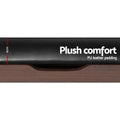 Walnut shoe bench black PU leather cushion top detail 6cm thick with recessed air-gap handle on walnut wood below