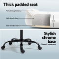 White office chair thick padded seat cross-section showing PU leather 10cm foam and solid wooden board