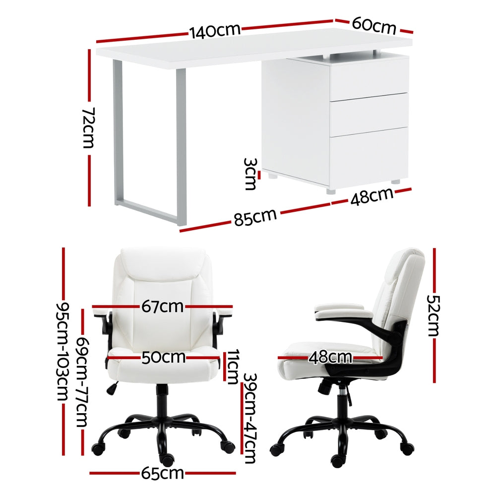 White 140cm desk and chair set dimensions desk 140cm wide 72cm high chair 95-103cm height