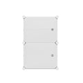 White 2-cube modular shoe cabinet with two doors closed front view on white background