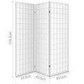 White 3-panel fabric grid shoji room divider dimension diagram 43.5cm panel width 178.5cm height with foldable view