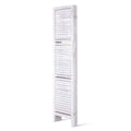 White 3-panel louvered wood room divider folded compact side view on white background with horizontal slat panels