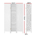 White 3-panel mandala cutout room divider dimension diagram 132cm wide 170cm tall 44cm panel width and 6cm depth