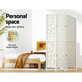 White 3-panel MDF star cutout room divider in bedroom lifestyle with personal space and two-way gold metal hinges callout