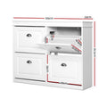 White four-door shoe cabinet dimensions 105cm wide 82.5cm tall 24cm deep with tray heights 8.5 10 14.5cm and 32.5cm wide