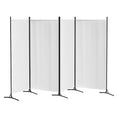 White 4-panel fabric room divider on white background zigzag configuration with black metal frame and X-base feet