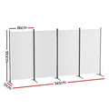 White 4-panel fabric room divider dimension diagram 86cm panel width 180cm height 345cm total width and 51cm depth
