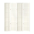 White 4-panel double crosshatch grid shoji room divider flat front view on white background with copper hinges