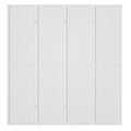 White 4-panel pegboard room divider front view on white background four flat panels with gold hinges and peg holes