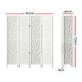 White 4-panel MDF star cutout room divider dimension diagram 162cm wide 170cm tall 40cm panel width and 8cm depth