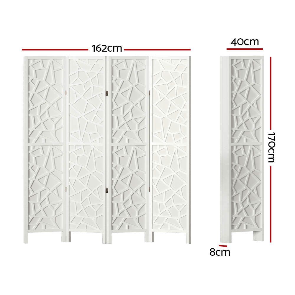 White 4-panel MDF star cutout room divider dimension diagram 162cm wide 170cm tall 40cm panel width and 8cm depth