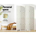 White 4-panel MDF star cutout room divider in bedroom lifestyle with personal space and two-way gold metal hinges callout