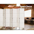 White 4-panel woven paper rope room divider in industrial office lifestyle with exposed ceiling beams and computer desks