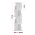 White 4-tier rotating tower shelf dimensions diagram: 40cm diameter, 30cm depth, 130cm tall on white background