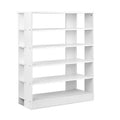 White 5-tier open adjustable shoe rack empty all five tiers visible with side adjustment pins on white background