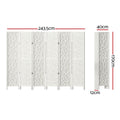 White 6-panel geometric room divider dimension diagram 243.5cm wide 170cm tall 40cm depth and 12cm side depth