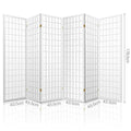 White 6-panel grid shoji room divider angled view dimension diagram 43.5cm panel width and 178.5cm height