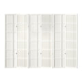 White 6-panel grid shoji room divider angled zigzag view on white background with white frame and non-woven fabric