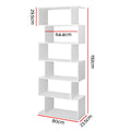 Dimensions diagram of white S-shaped bookcase: 192cm tall, 80cm wide, 23.5cm deep, shelf width 64.4cm