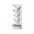 White 7-tier tree bookcase dimensions: 124 cm tall, 40 cm wide, 19.5 cm deep, shelves 35 cm wide; bottom unit 37 cm