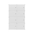 White 8-cube modular shoe cabinet with all eight doors closed front view on white background