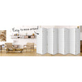 White 8-panel fabric grid room divider in lifestyle room with sofa rattan pendant lamp and shelving unit with books