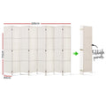White 8-panel woven paper rope room divider dimension diagram 326cm wide 170cm tall 40cm depth with foldable compact storage