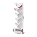 White 9-tier tree bookcase dimensions: 150 cm tall, 40 cm wide, 20 cm deep, shelves 35 cm wide; bottom compartment 37 cm