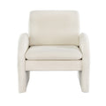 White boucle fabric armchair with arch-shaped curved armrests, direct front view on white background