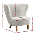 White boucle wingback chair dimensions: 75cm tall, 79cm wide, 65cm deep, seat 54cm wide, 48cm deep, 35.5cm high