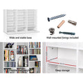 4-panel: stable base, wall fixings included, flexible shelf heights, shelf dimensions 31.5cm deep 14.8cm tall