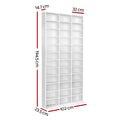 Dimensions diagram of white media storage shelf: 194.5cm tall, 102cm wide, 23.5cm deep, shelf 32cm wide