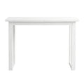 White wood-grain console table with open rectangular legs and flat top, front view on white background