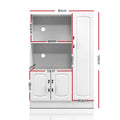White display cabinet dimensions: 80cm wide, 120cm tall, open shelves 50cm wide, lower cabinet 53cm, side door 26.5cm