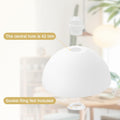 White dome lamp shade infographic showing 42mm central hole and lamp holder component, socket ring not included