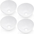 Set of four white dome bowl-shaped lamp shades on white background, each showing interior cavity with central mounting hole