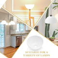 Collage showing white dome shade suitable for variety of lamps: floor lamp, multi-light kitchen pendant, and pendant lamp