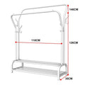 White double-rail garment rack dimensions diagram showing 146cm height 110cm width and 35cm depth