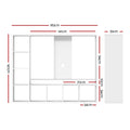 White entertainment unit dimension diagram showing 183cm width 147cm height and 39cm depth