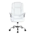 White high-back executive office chair with flip-up armrests and chrome five-star base on white background
