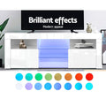 White glossy LED TV unit 160cm brilliant effects with 16 LED colour swatches in lifestyle scene