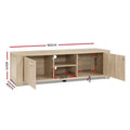 White glossy LED TV unit 200cm angle view on white background with two centre drawers and LED strip