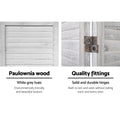 White louvered wood room divider feature close-ups paulownia wood slat texture and copper two-way hinge on white frame